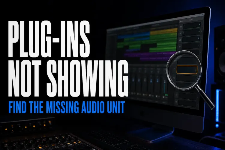 Logic Pro plugins not showing troubleshooting cover with an empty insert slot on a Mac