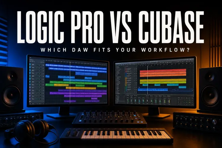 Logic Pro vs Cubase comparison in a split recording studio