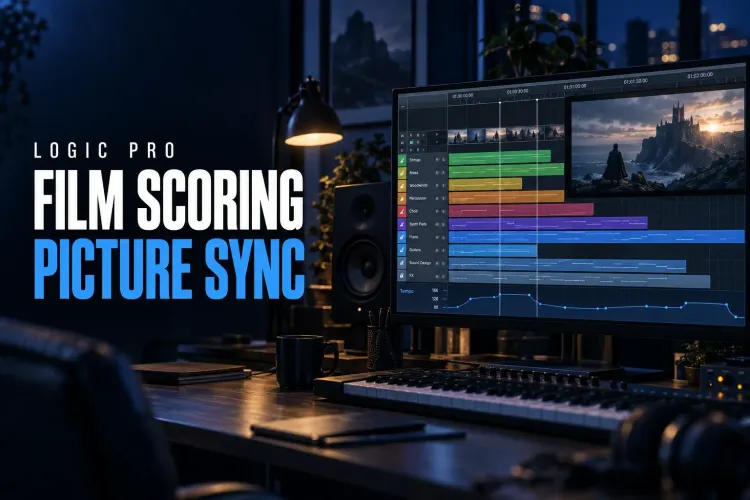 Logic Pro film scoring session with picture, markers and tempo automation