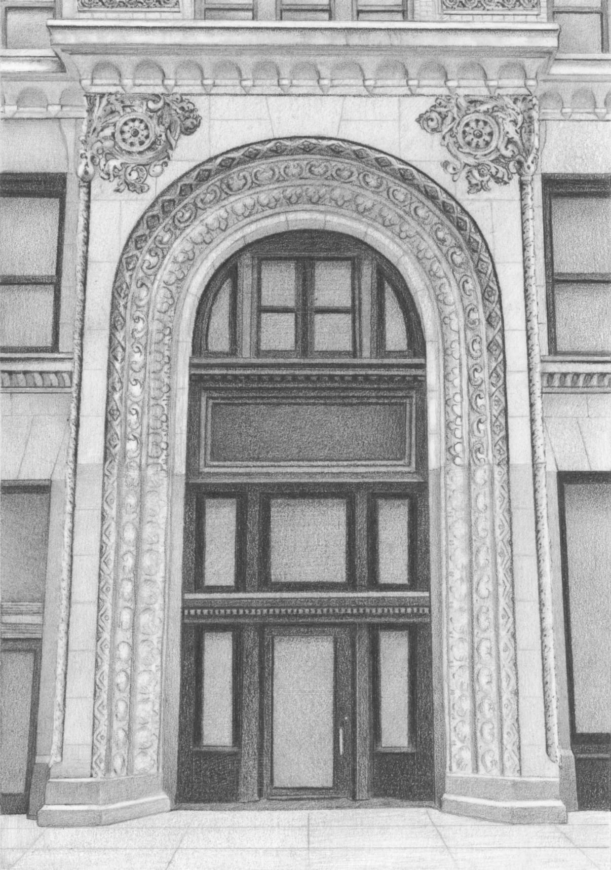 The archway at 50 W 4th St, graphite on paper.