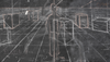 Chalkboard with perspective-grid lines and a faint outlined figure at center