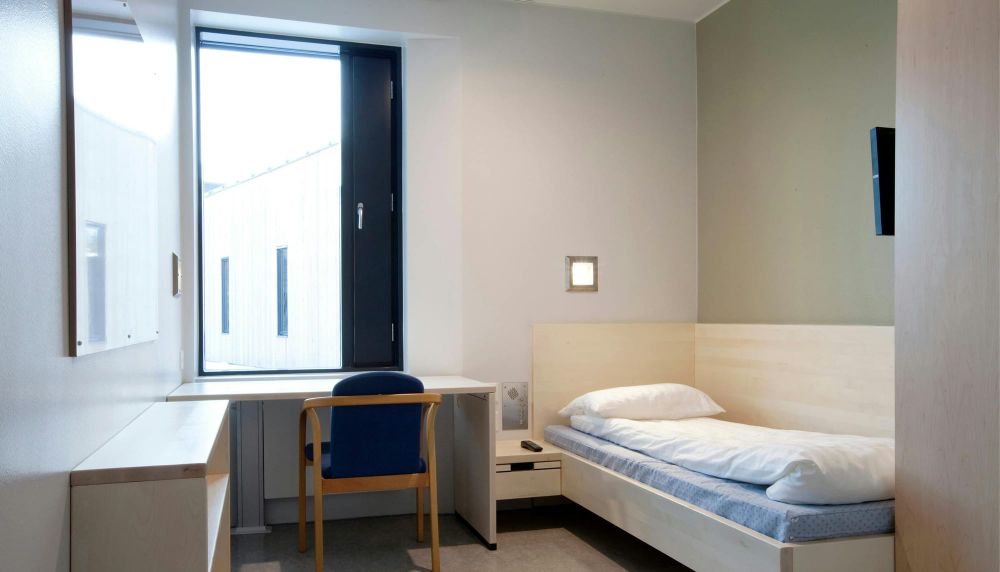 The inside of a cell is seen at the Halden prison in the far southeast of Norway