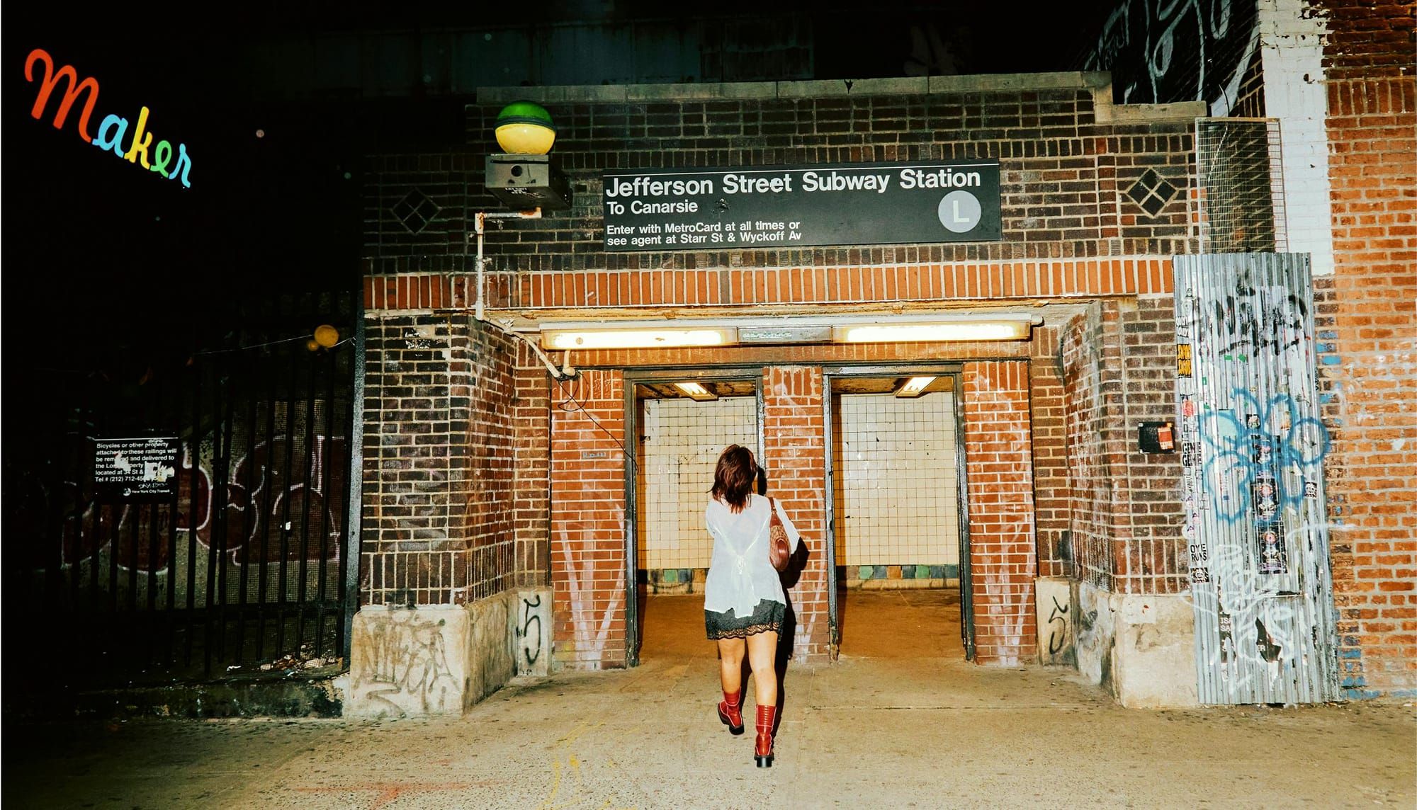 A woman enters Jefferson Street Subway Station