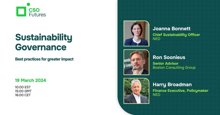 A webinar where sustainability experts discuss sustainability governance and best practices