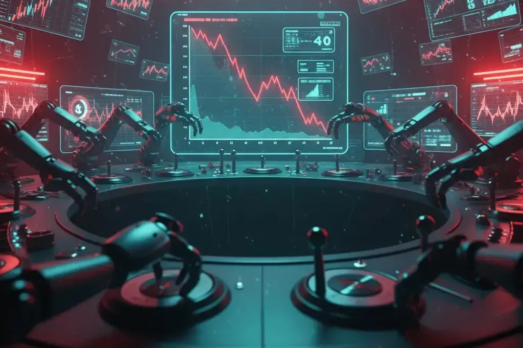 Glowing blockchain network of nodes remaining stable amid chaos, symbolizing how DeFi protocols like Aave handled liquidations.