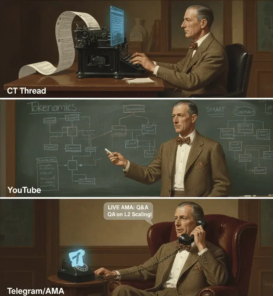 One creator producing coordinated content across Twitter, YouTube, and Telegram — showcasing Lever.io’s creator bundles for Web3 campaigns.