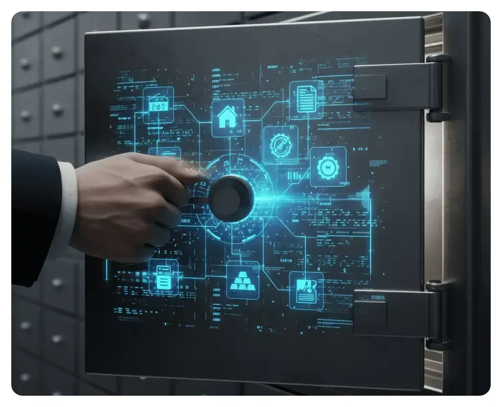 Illustration of real-world asset tokenization technology showing digital systems and mechanical components, representing the rise of RWAs in Web3.