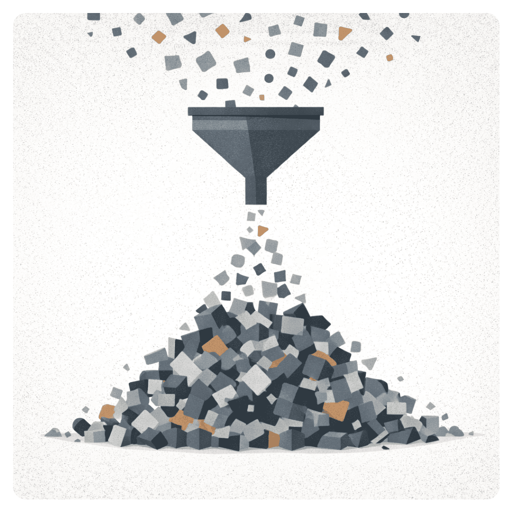 Abstract funnel showing high-volume crypto engagement producing low-quality marketing outcomes.