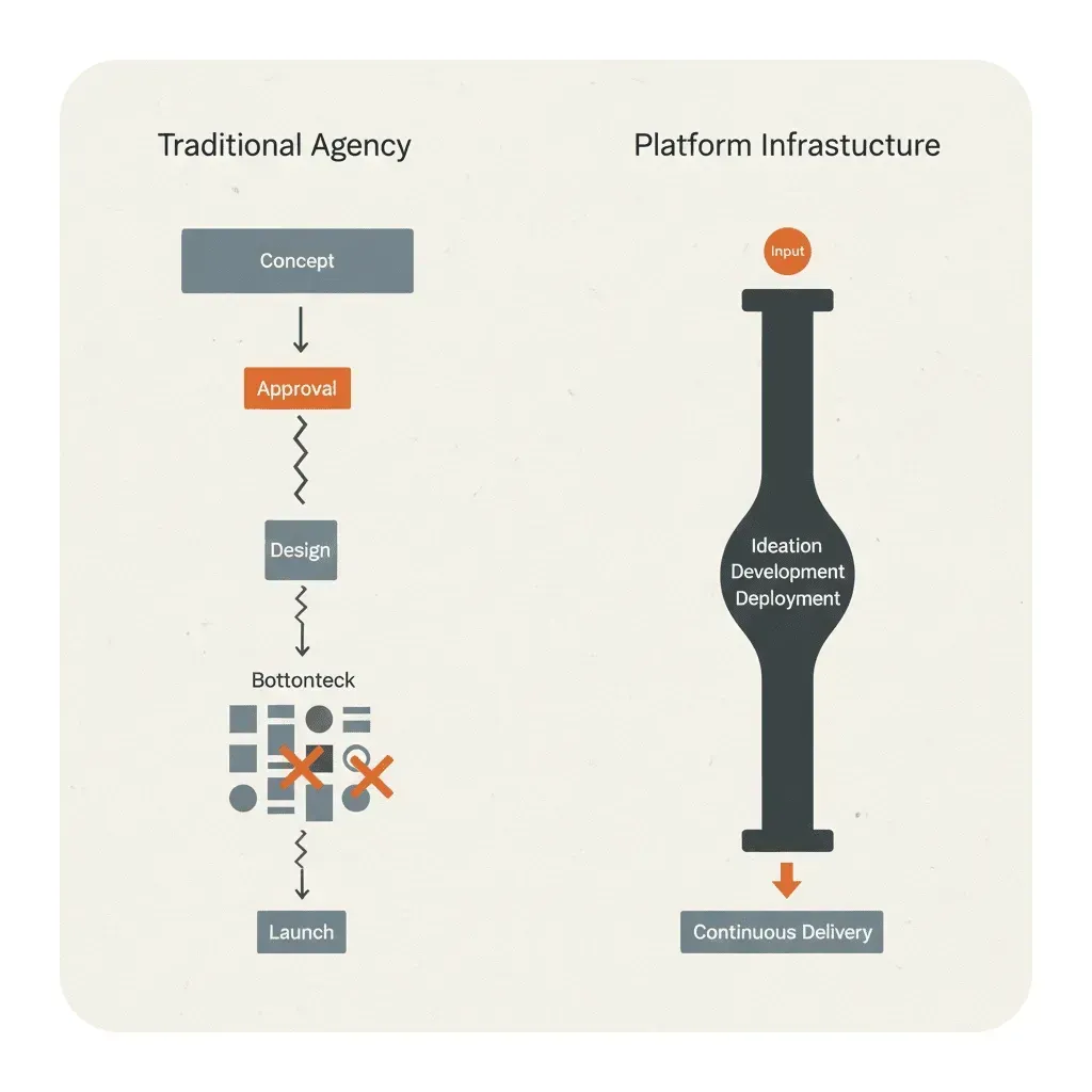 Comparison of traditional web3 influencer marketing agencies versus platform-based execution models optimized for speed and scale.