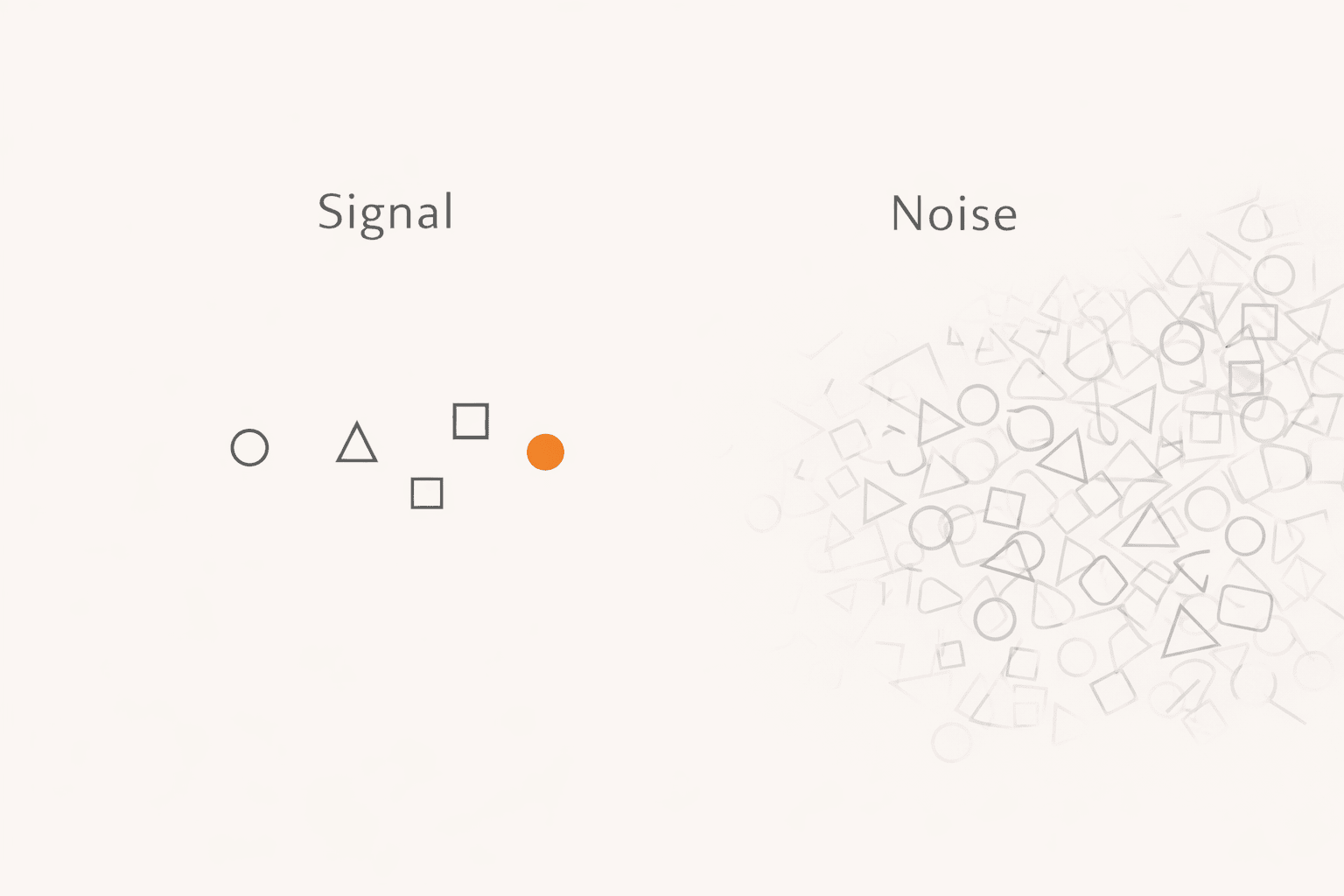 Minimalist comparison showing clear signal versus market noise in Web3 marketing, demonstrating better cut-through during bear markets