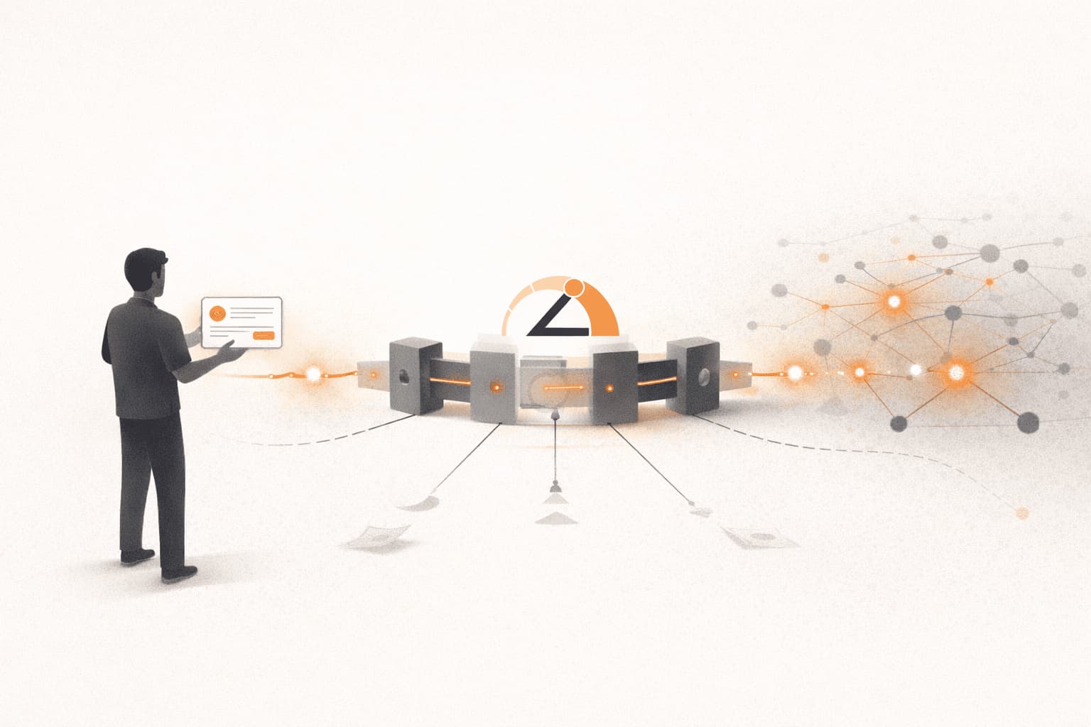 Minimal graphic showing a founder, product, and audience connected through a missing distribution layer that helps the right people discover the product.