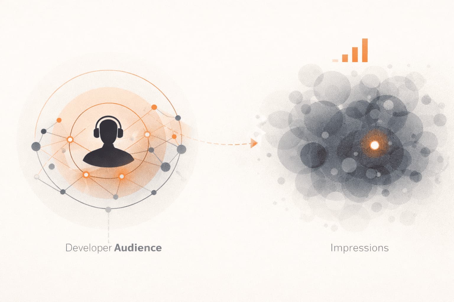 Minimal illustration of a creator recommendation spreading through connected audience nodes and driving product discovery and adoption.
