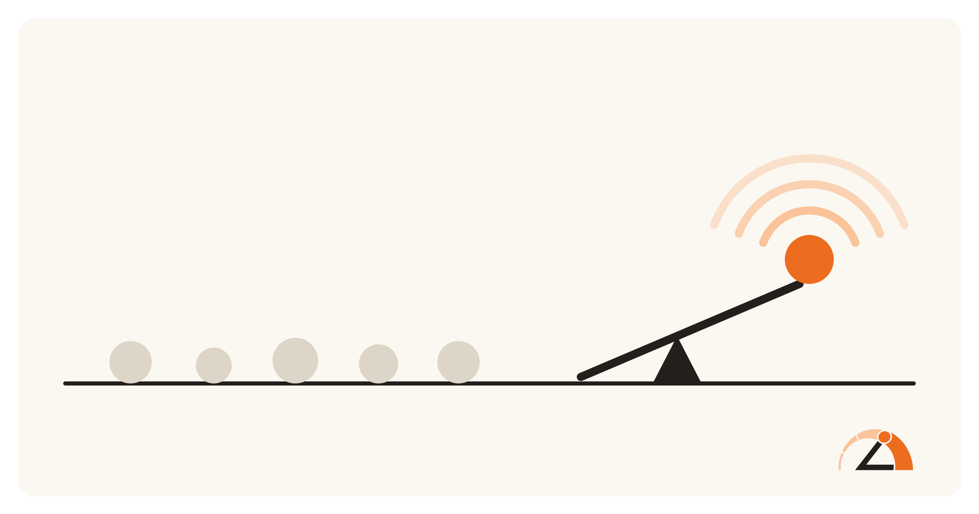 One orange ball launches off a lever with signal arcs while gray balls sit idle, illustrating crypto projects that market first in a bear market.