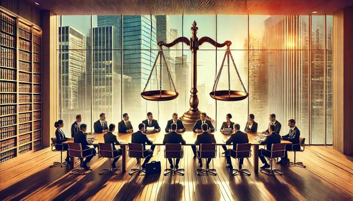 Image of a group of bankers around a large table