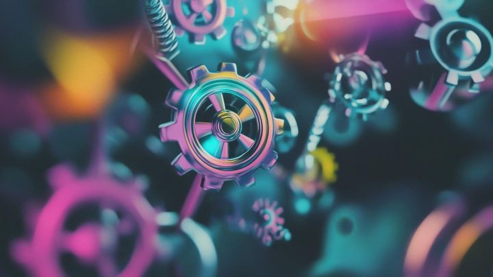 Image of cogs with a neon green and pink hue
