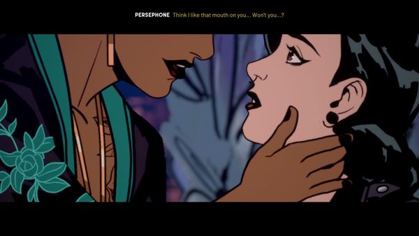 Well, the Persephone, the Queen of the Underworld, is holding the face of the main character and reaching for a kiss