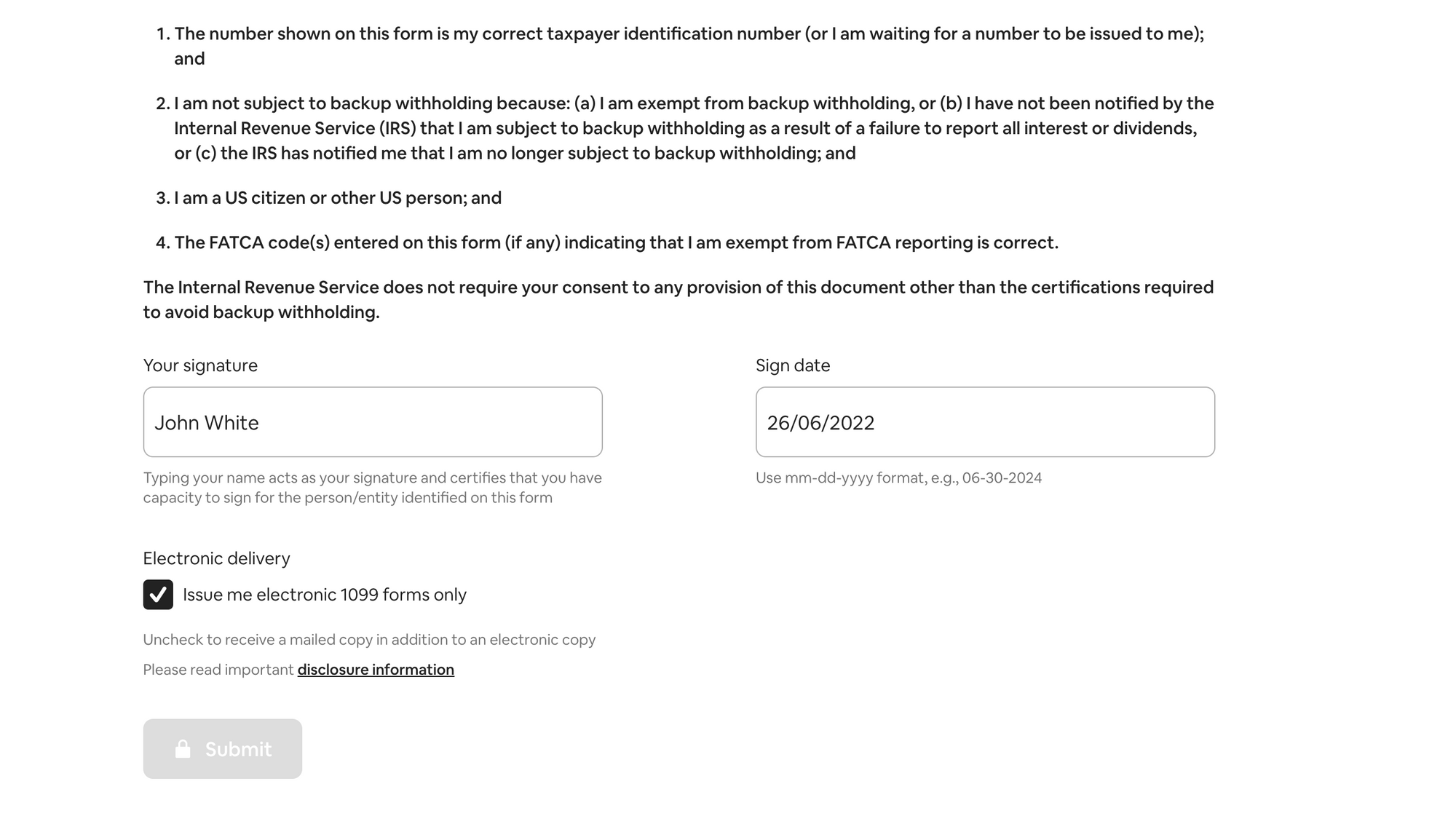 Unable to submit w-9 tax form