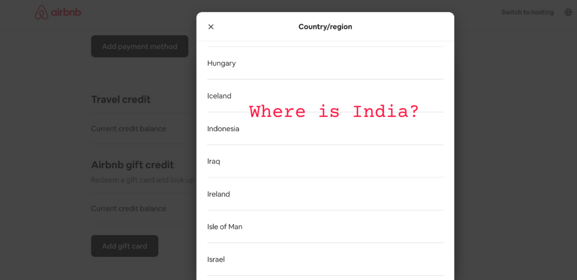 India is not in the list