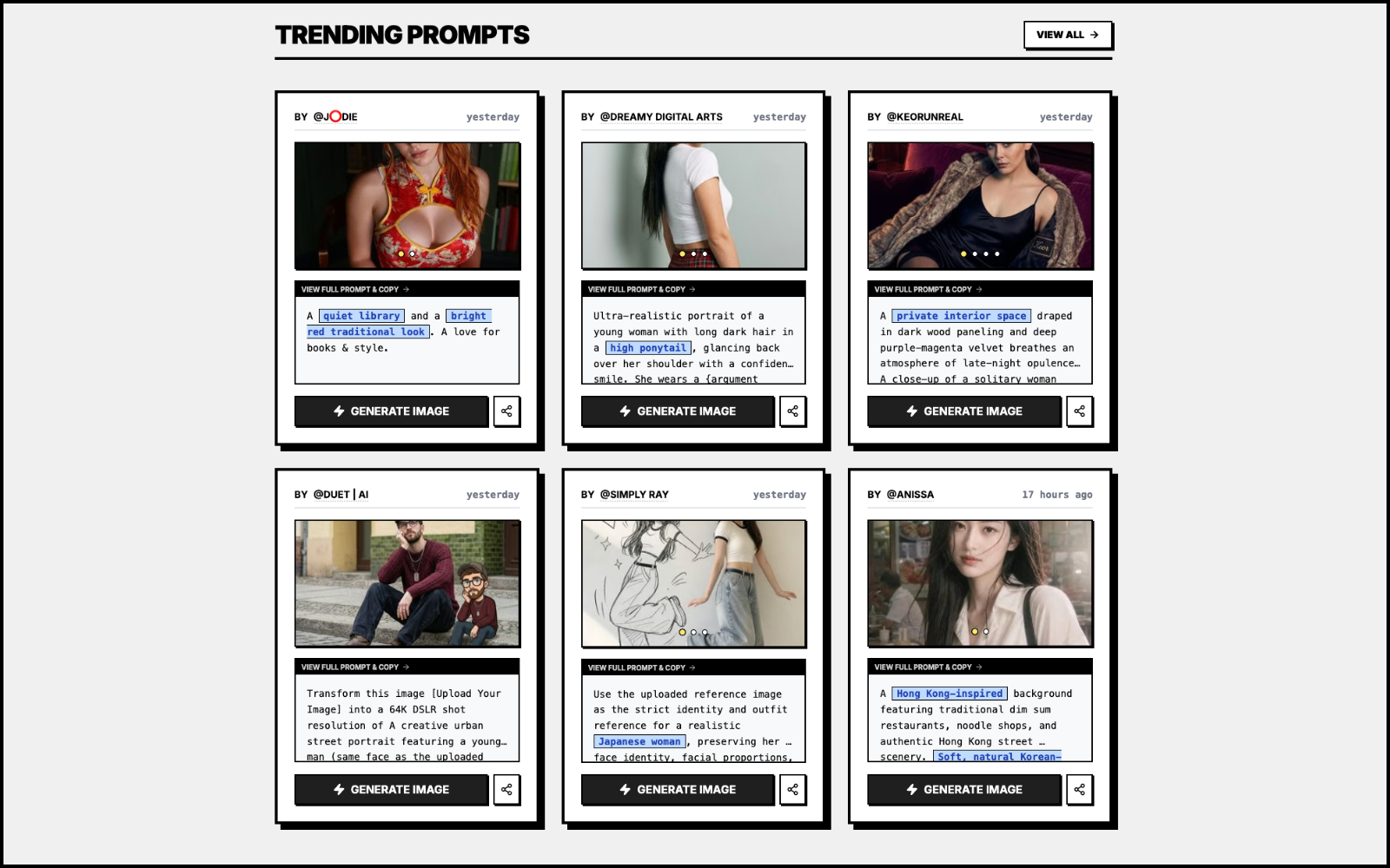 YouMind Nano Banana prompt gallery showing several prompts and generated image examples.