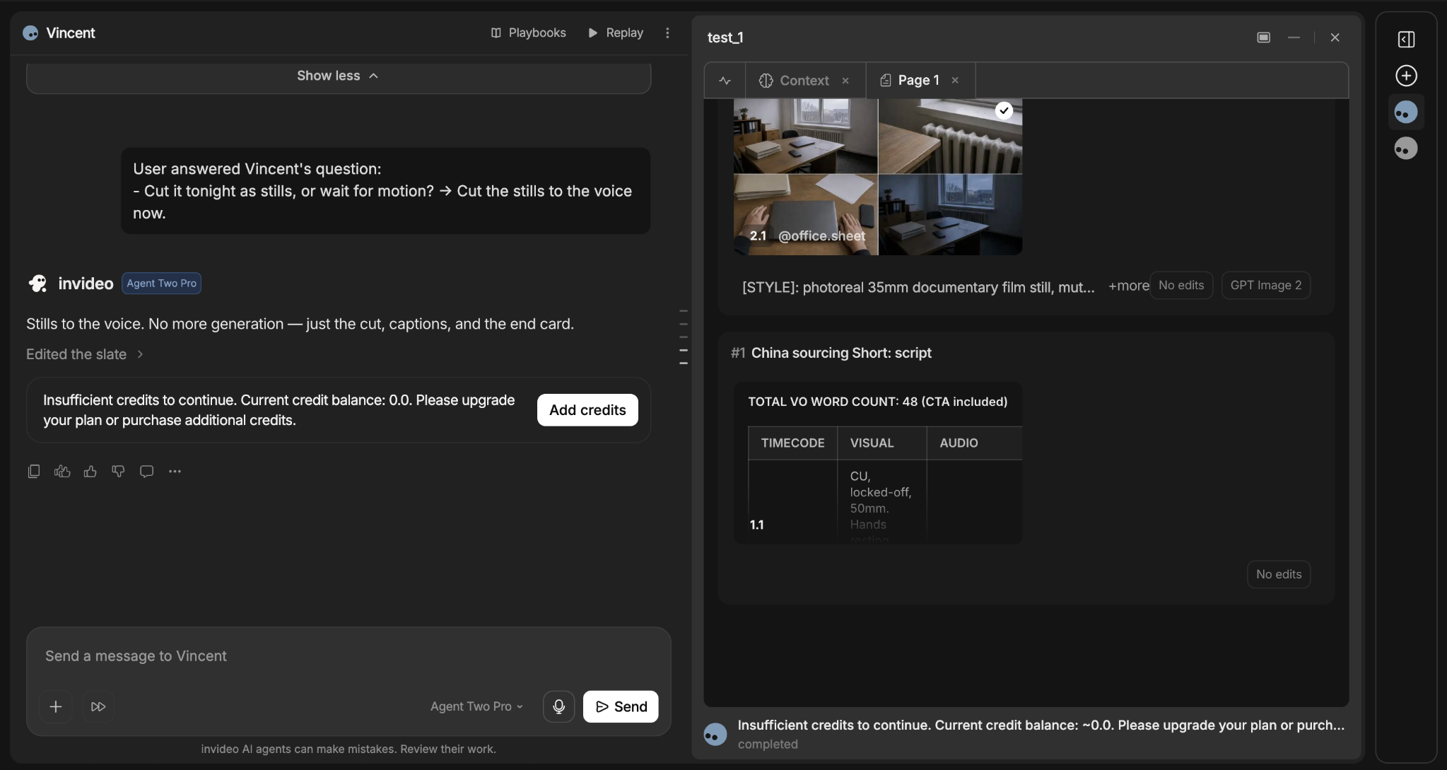 INVIDEO ZERO-CREDIT BALANCE