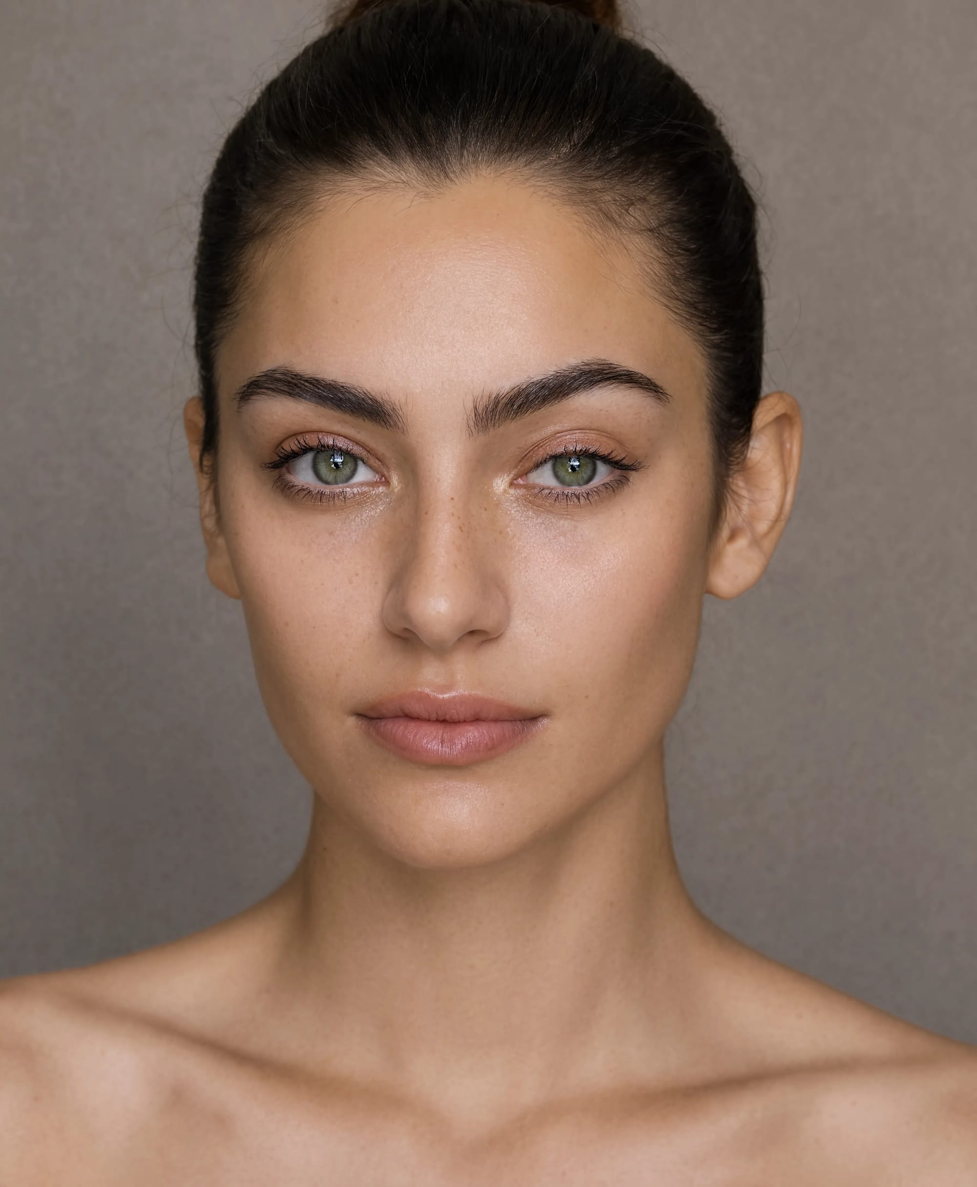 Reve 2.1 portrait result showing a woman with visible pores, skin redness, slightly asymmetrical eyes and rectangular catchlights.