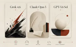 Grok 4.6 vs Claude Opus 5 vs GPT-5.6 Sol across five tests of cost, speed, writing, coding and visual judgment.