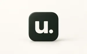 A dark green rounded-square app icon with a white “u.” centered on a soft cream background.