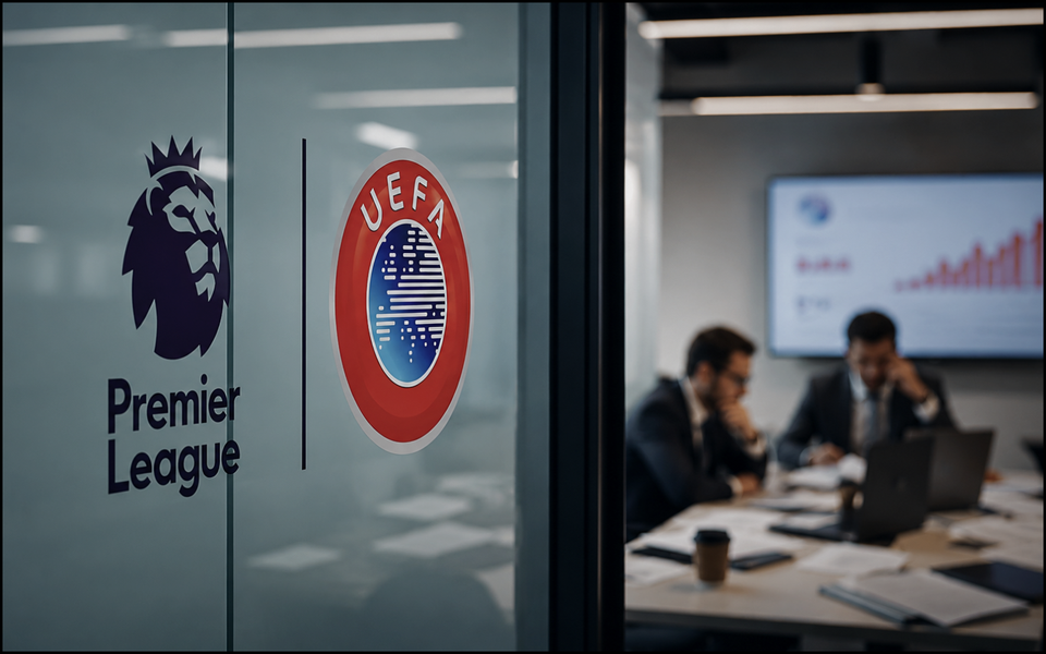Close-up of a UEFA sign outside the organization's headquarters, illustrating the governing body behind Financial Fair Play (FFP) and Profitability and Sustainability Rules (PSR).