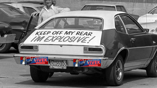 What does the Ramaswamy campaign have in common with the Ford Pinto?