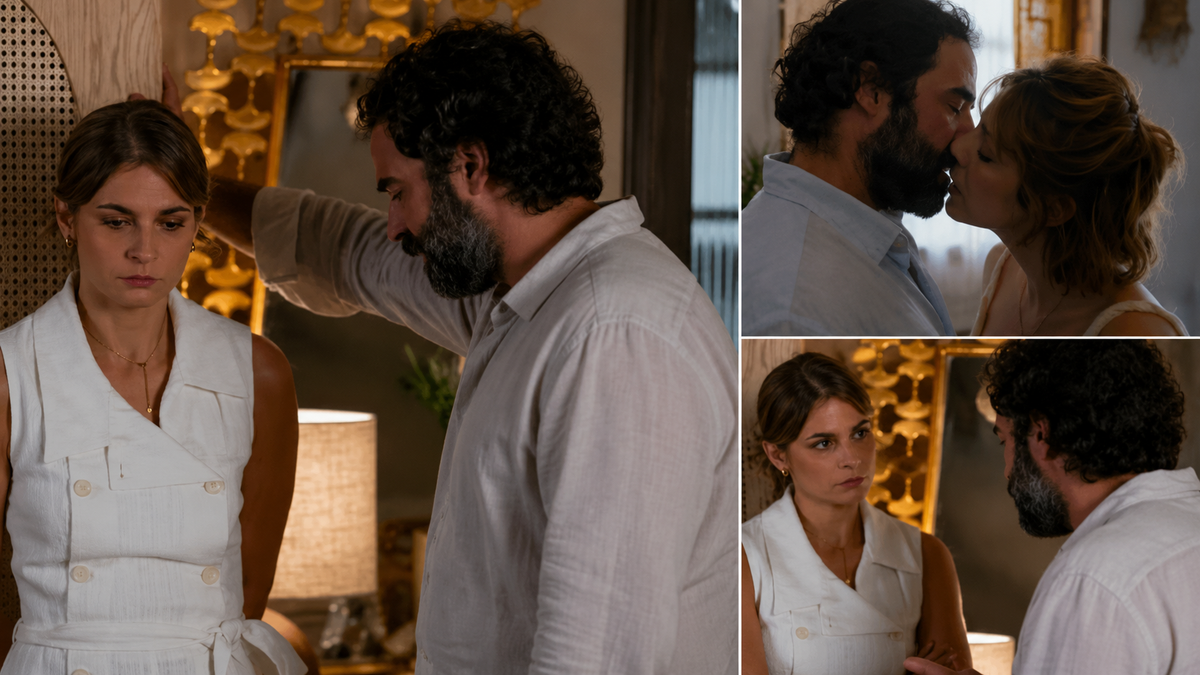 Flor confronta António após apanhá-lo com Débora na novela Terra Forte