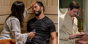 Marta envolve-se com Heitor na sauna e Rafael assiste à traição