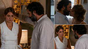 Flor confronta António após apanhá-lo com Débora na novela Terra Forte