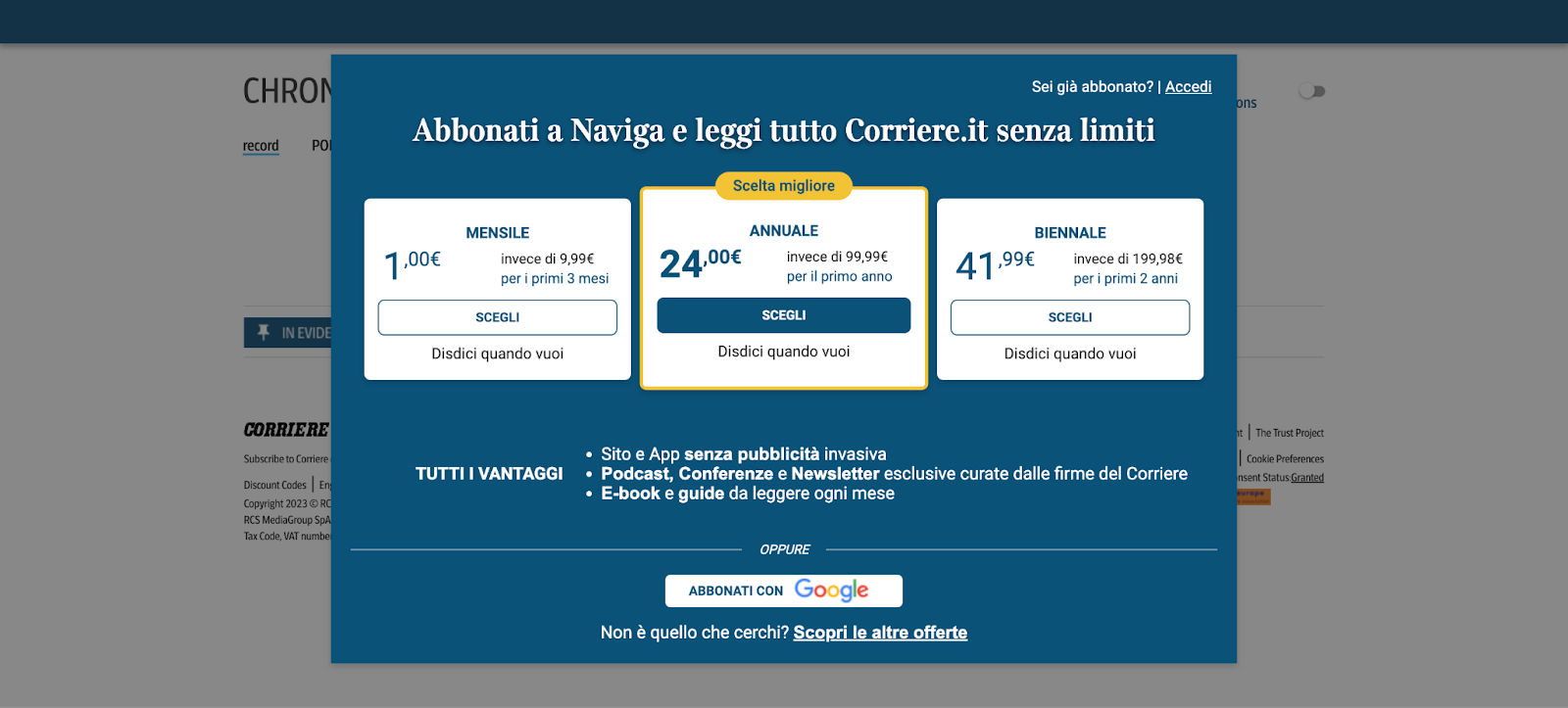 Corriere della Sera paywall