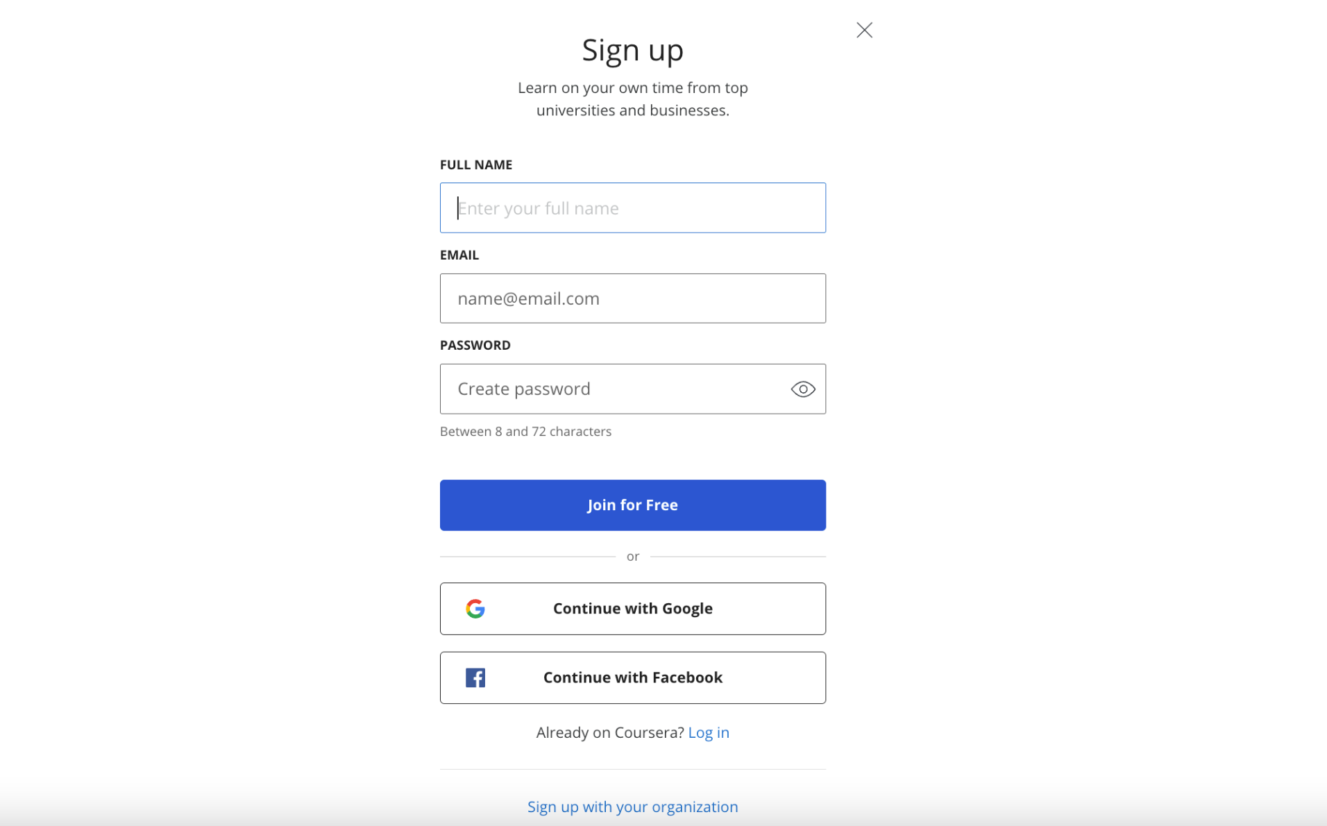 Coursera elearning registration