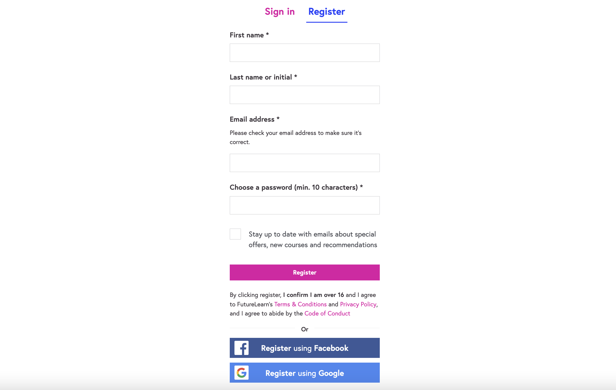 Future Learn registration