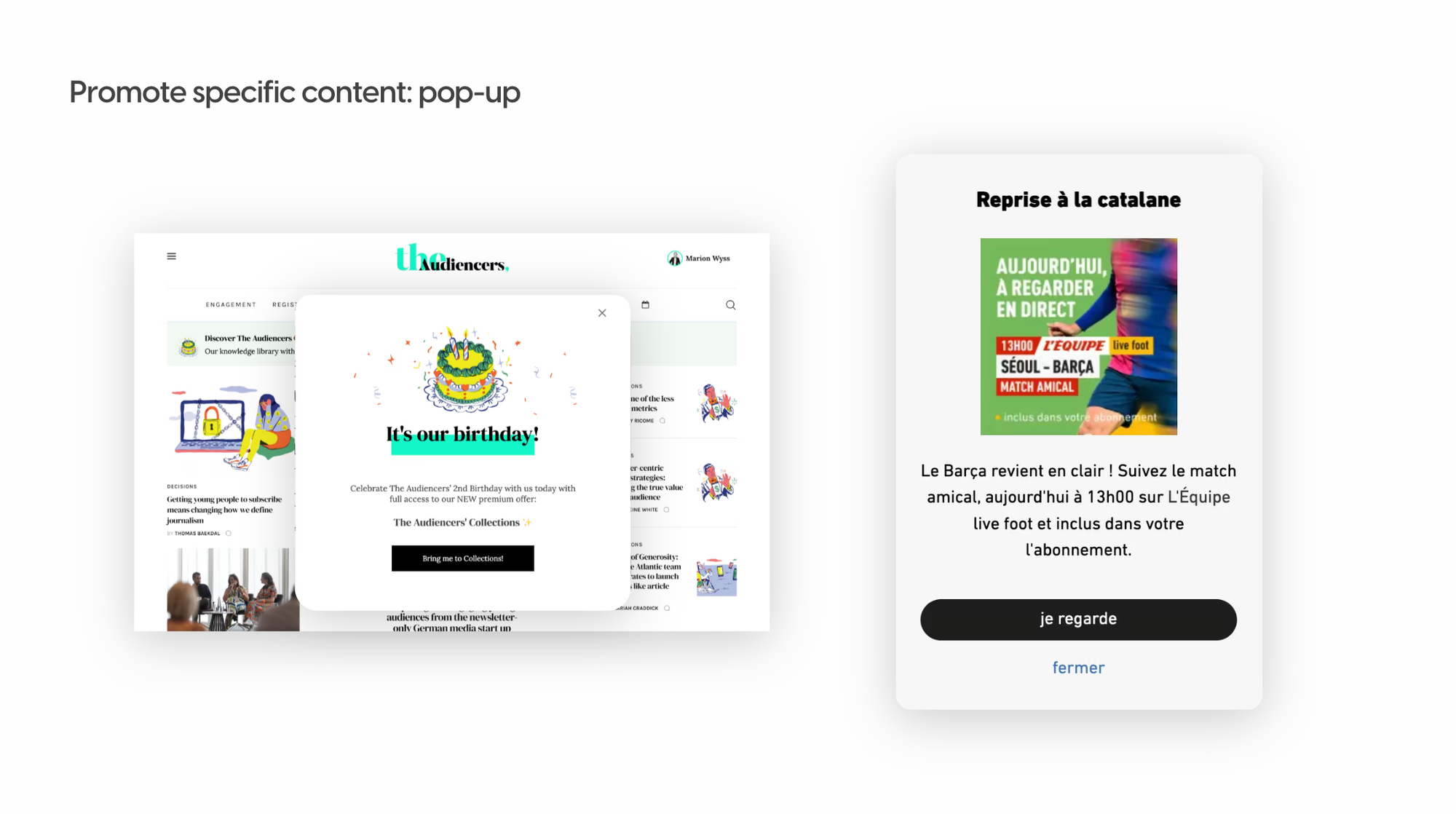 Promote specific content for recirculation via popups