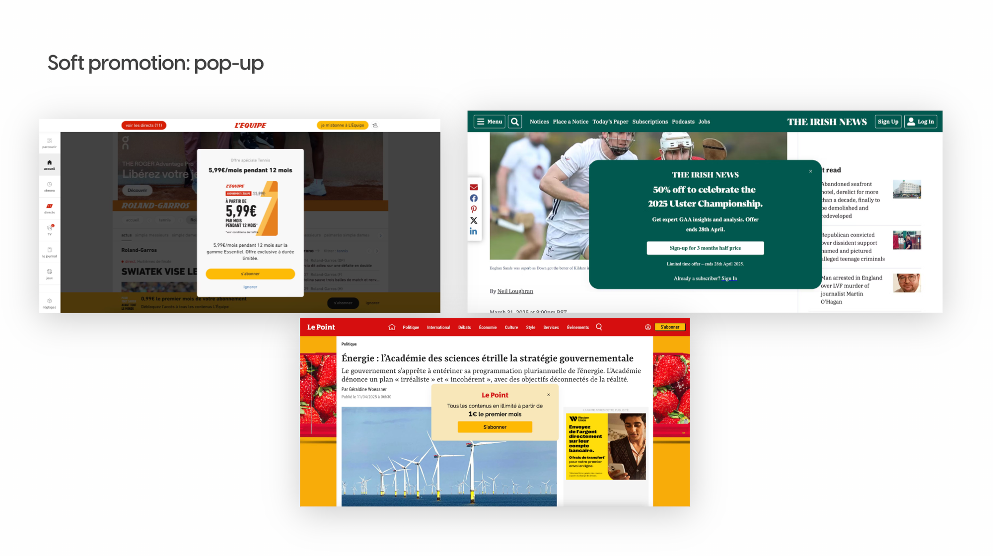 Soft promotion pop-ups for subscription by Poool clients