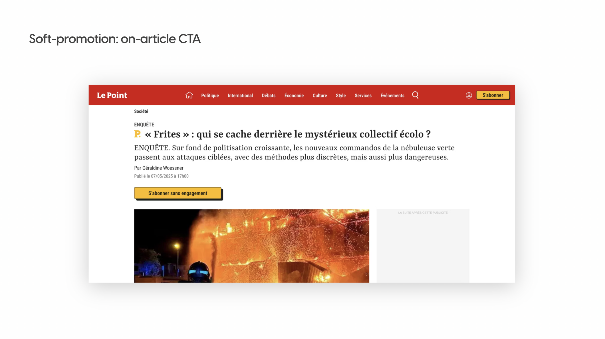 Call to action for subscription on Le Point