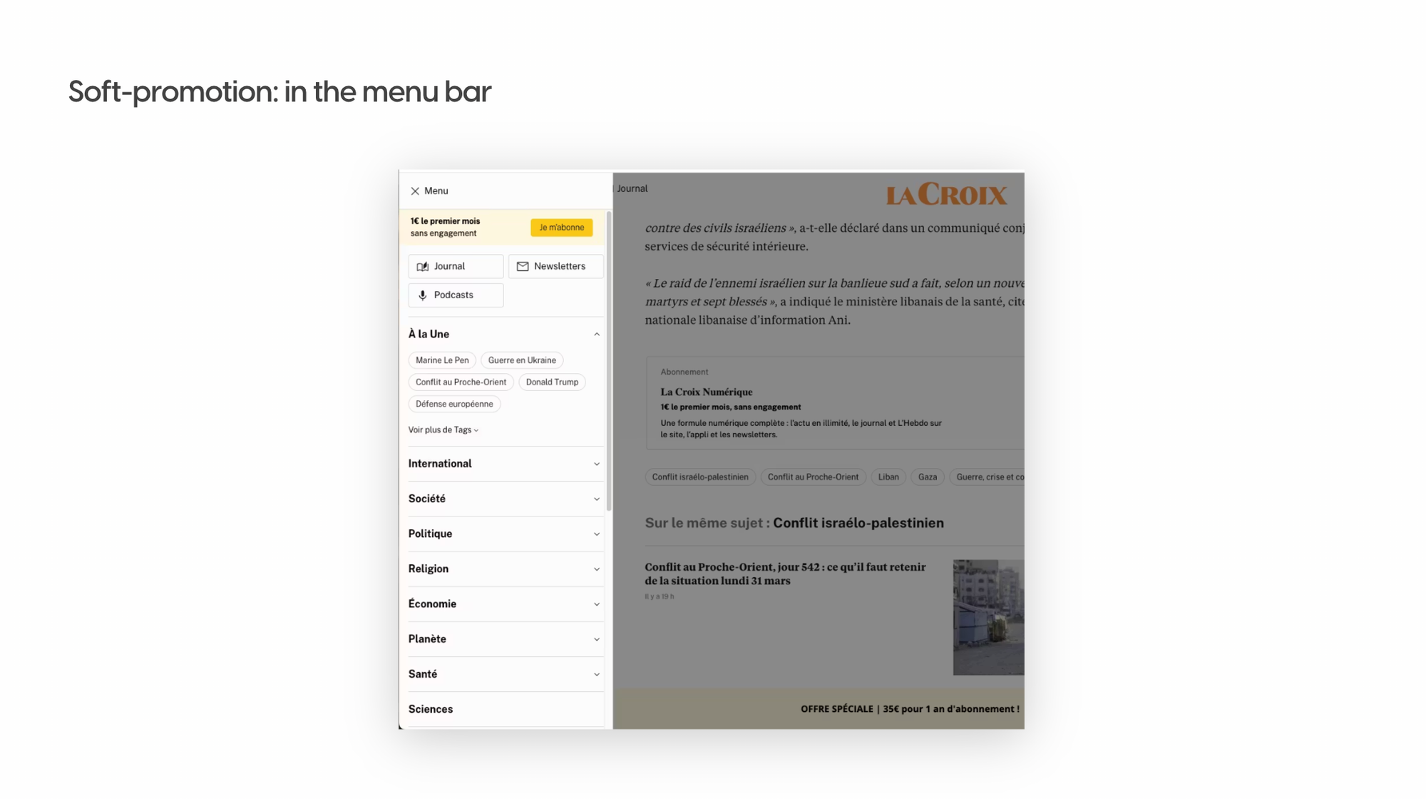 La Croix menu bar promoting subscription by Poool