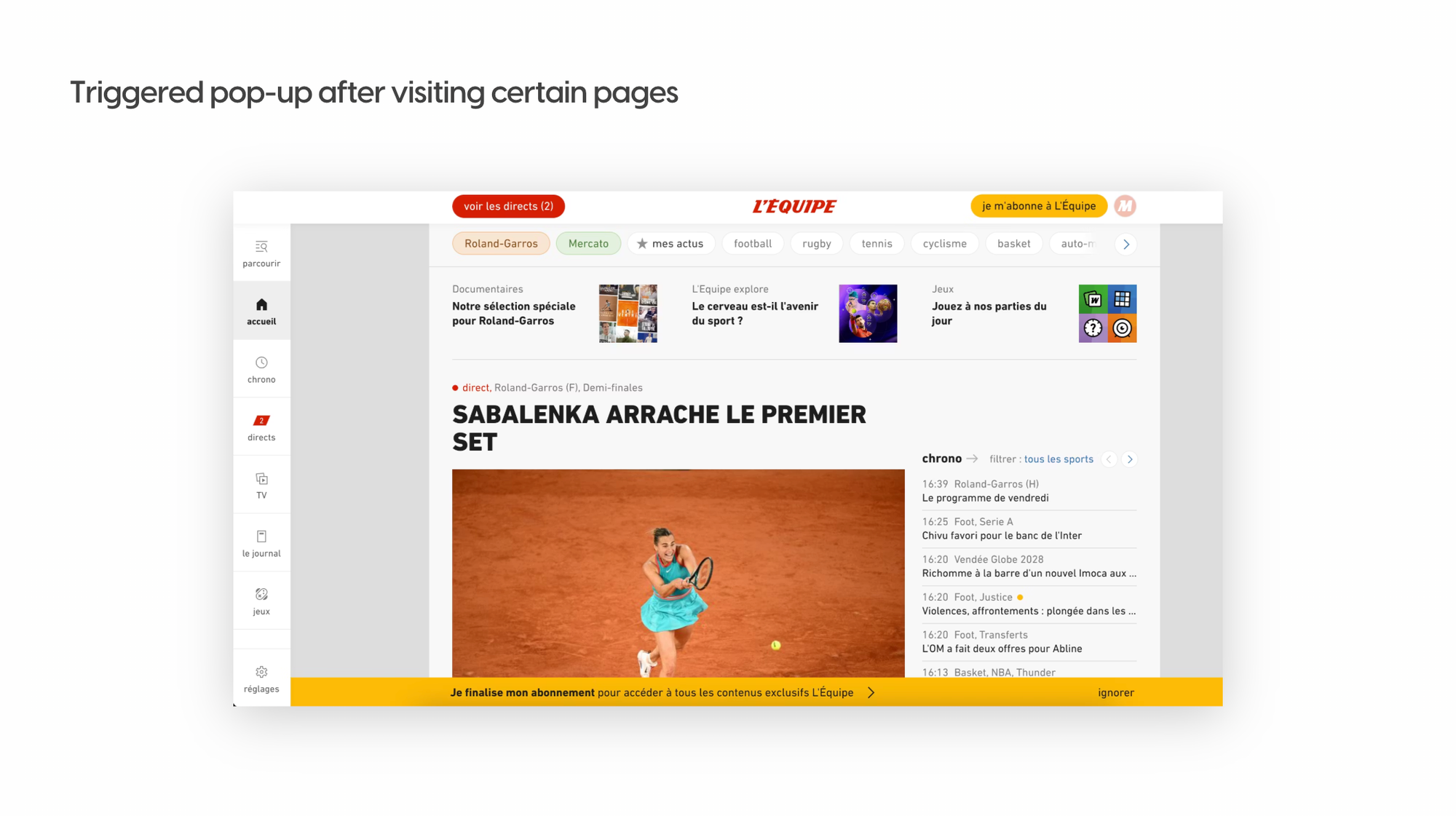 Triggered banner on L'Équipe