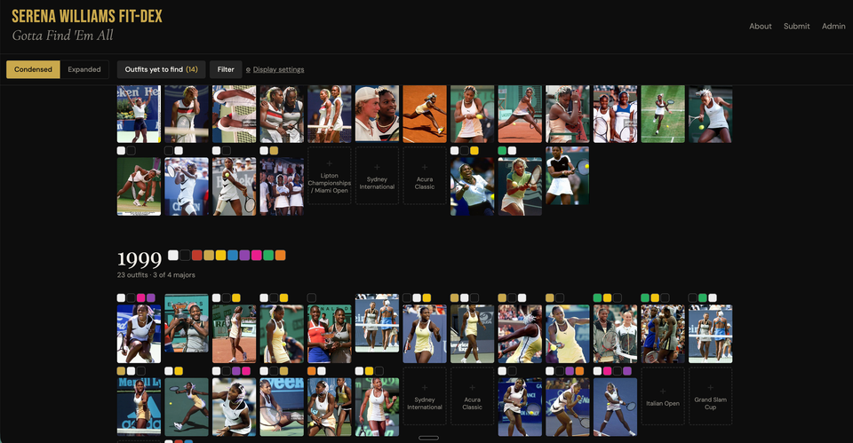 Serena Williams Fit-dex: Gotta Find 'em All