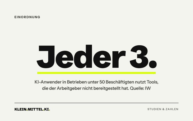 Titelgrafik: Jeder dritte KI-Anwender in Betrieben unter 50 Beschäftigten nutzt nicht bereitgestellte Tools (Quelle: IW)