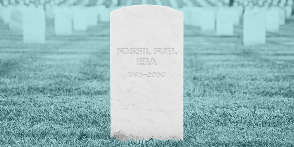 Illustration of the grave of the fossil fuel era.