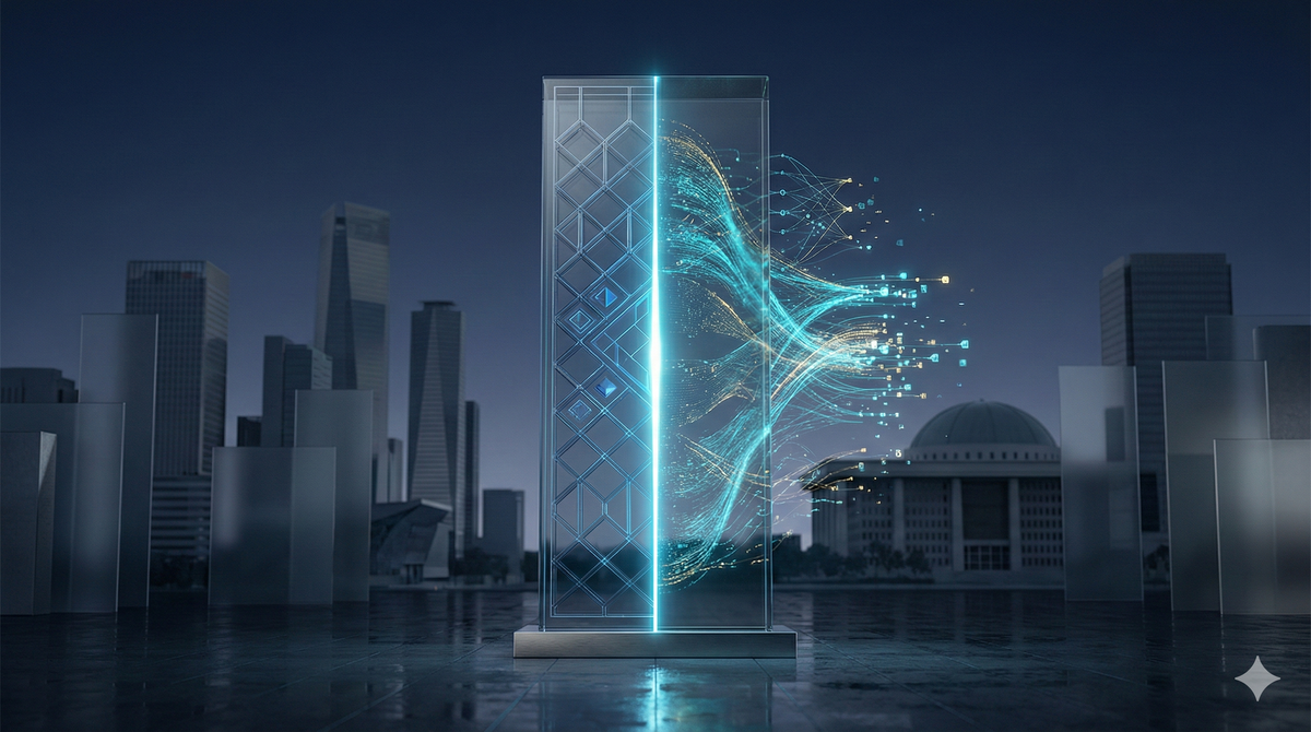 정부 소버린 AI 사업에서 프롬 스크래치 기준과 기술 주권 논란을 상징적으로 표현한 인공지능 정책 이미지