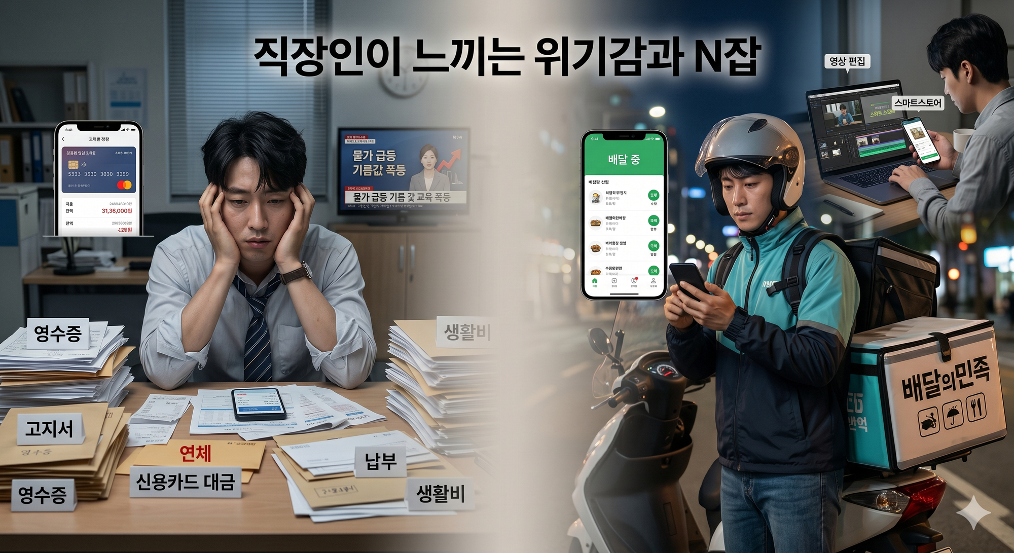 직장인이 느끼는 위기감과 N잡. / 이미지: Nano Banana