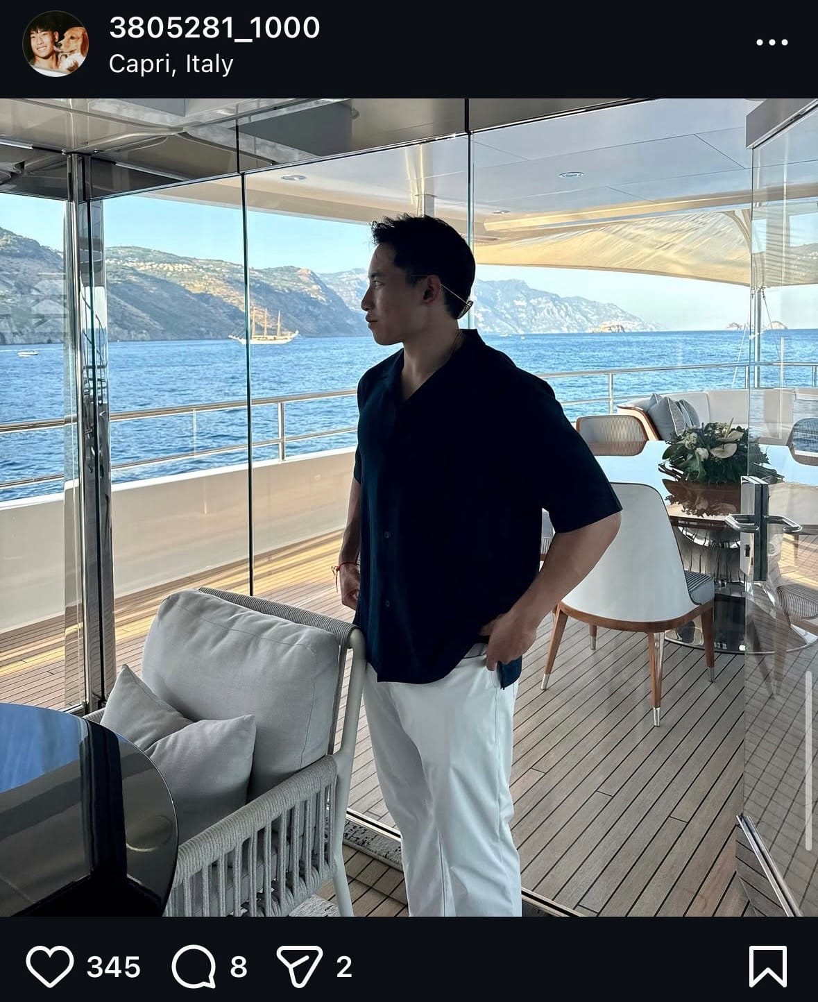 Kant Tanyawong on the aft deck of the Wanderlust in Capri Italy