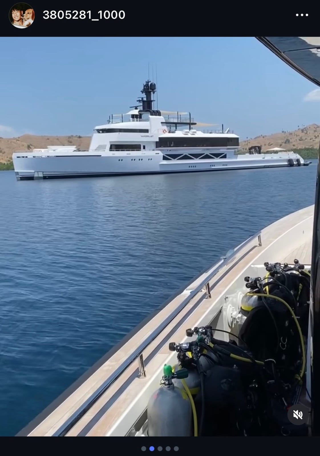 The Wanderlust superyacht photographed from a dive tender