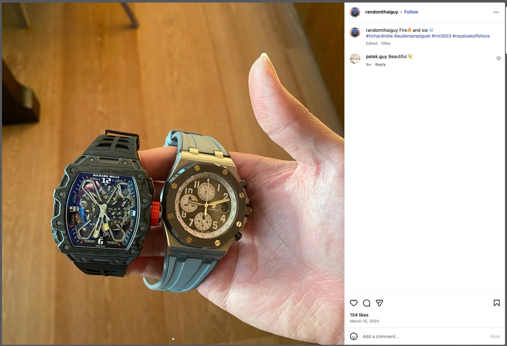 Luxury watch from Kant Tanyawong's collection