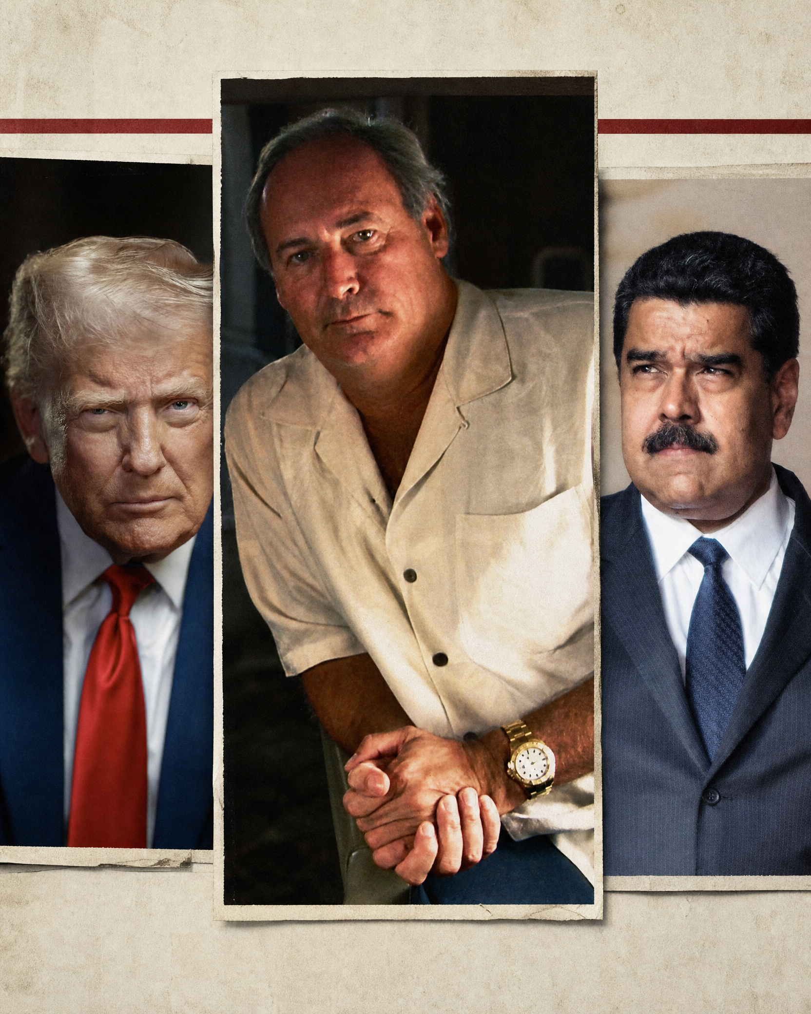 Harry Sargeant III between Donald Trump and Nicolás Maduro in an editorial montage.