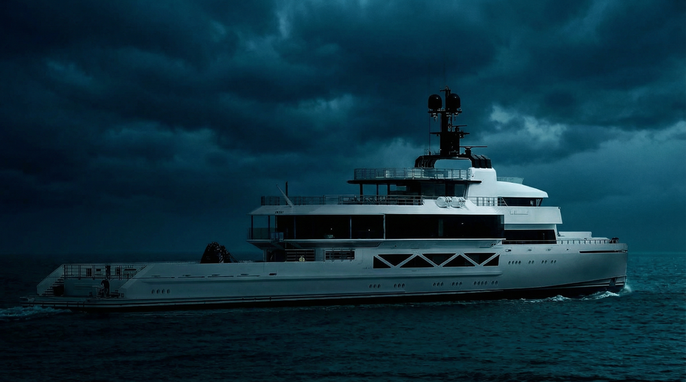 The superyacht Wanderlust under stormy skies